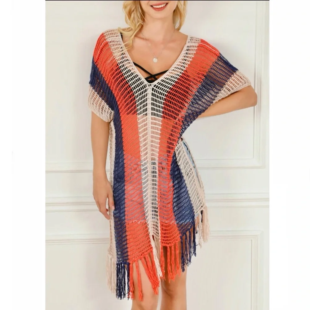 Striped Crochet Beach Cover Up - Picture 3 of 9